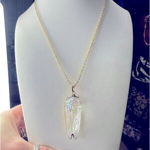 Gorgeous Glass Iridescent Cicada Gold Trim Pendant